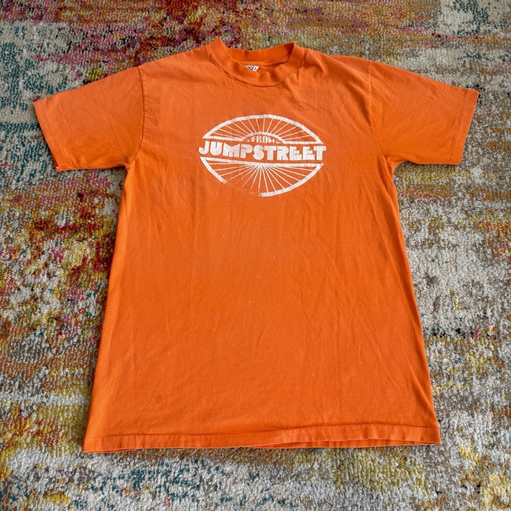 Vintage 70s From Jumpstreet Graphic T-Shirt L Hanes Beefy-T USA Made Orange